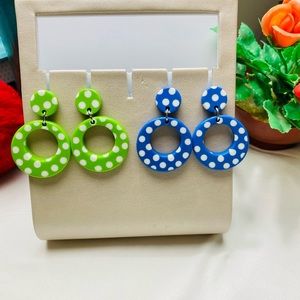Lot of 2White green & White blue Polka dots earrings |